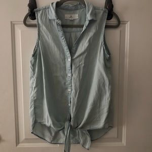 Sleeveless Button Down with Tie